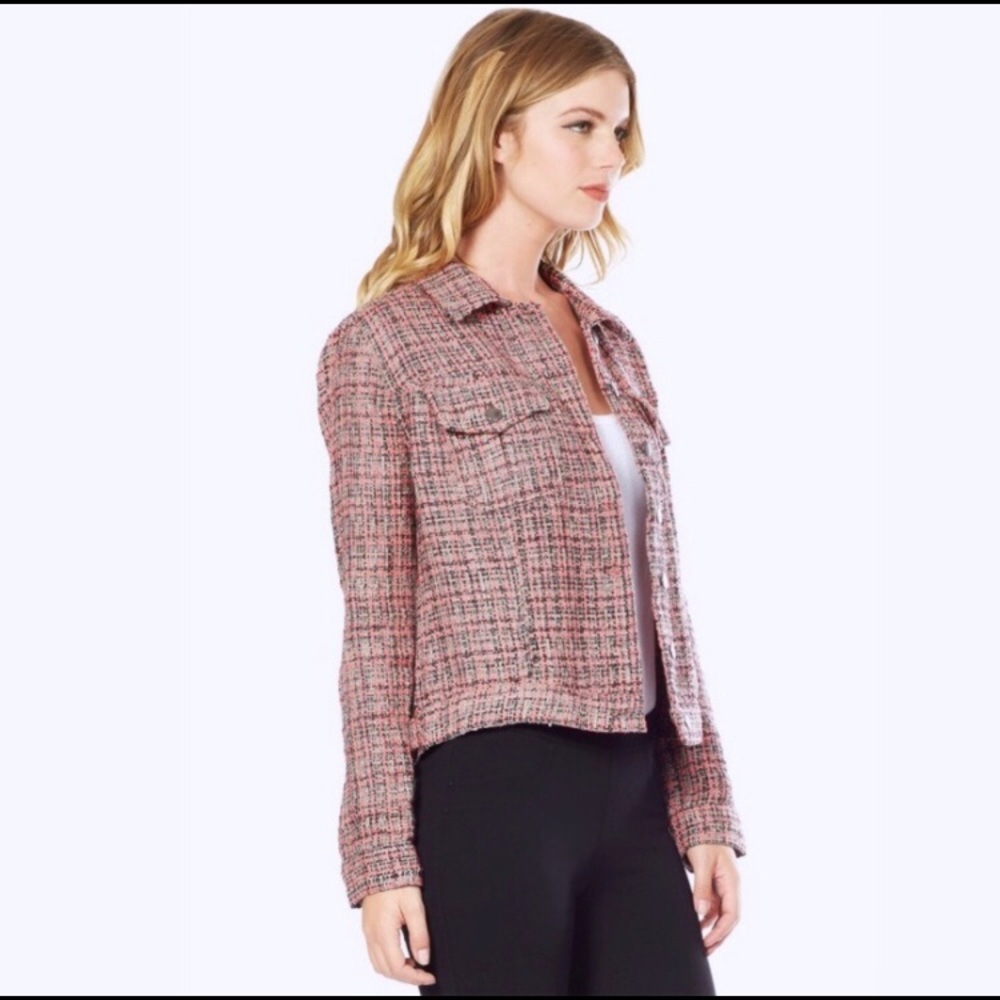 Kut from the Klotch‎ Pink Tweed Moto Snap Jacket Sm